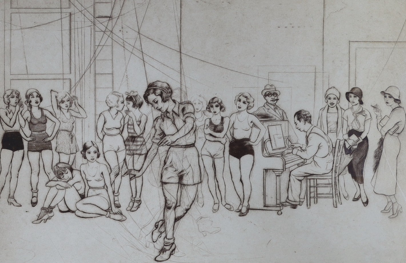Frank Martin (1921-2005), four etchings, 'Broadway Babies', 'Oceana', 'The Avenue at Cap d'Antibes' and 'Honeymoon Hotel', all signed in pencil and numbered, largest 34 x 50cm